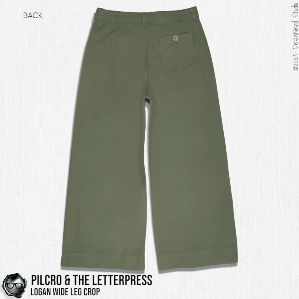 ANTHROPOLOGIE PILCRO & THE LETTERPRESS LOGAN WIDE LEG CROP PANTS IN OLIVE GREEN